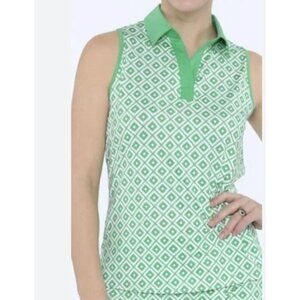 NEW Belyn Key Cutaway Sleeveless La Jolla Print Golf Tennis Shirt Green White XS